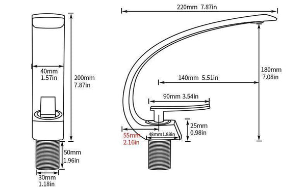 Modern Curved Bathroom Faucet Dimensions
