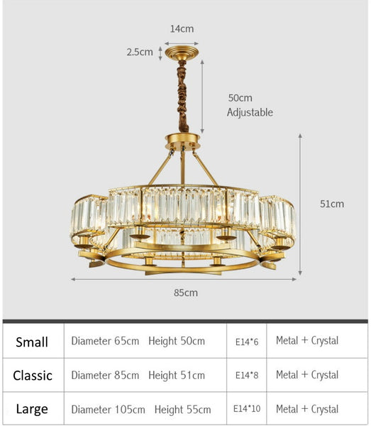 Jaime Modern Glass Crystal Chandelier Dimensions